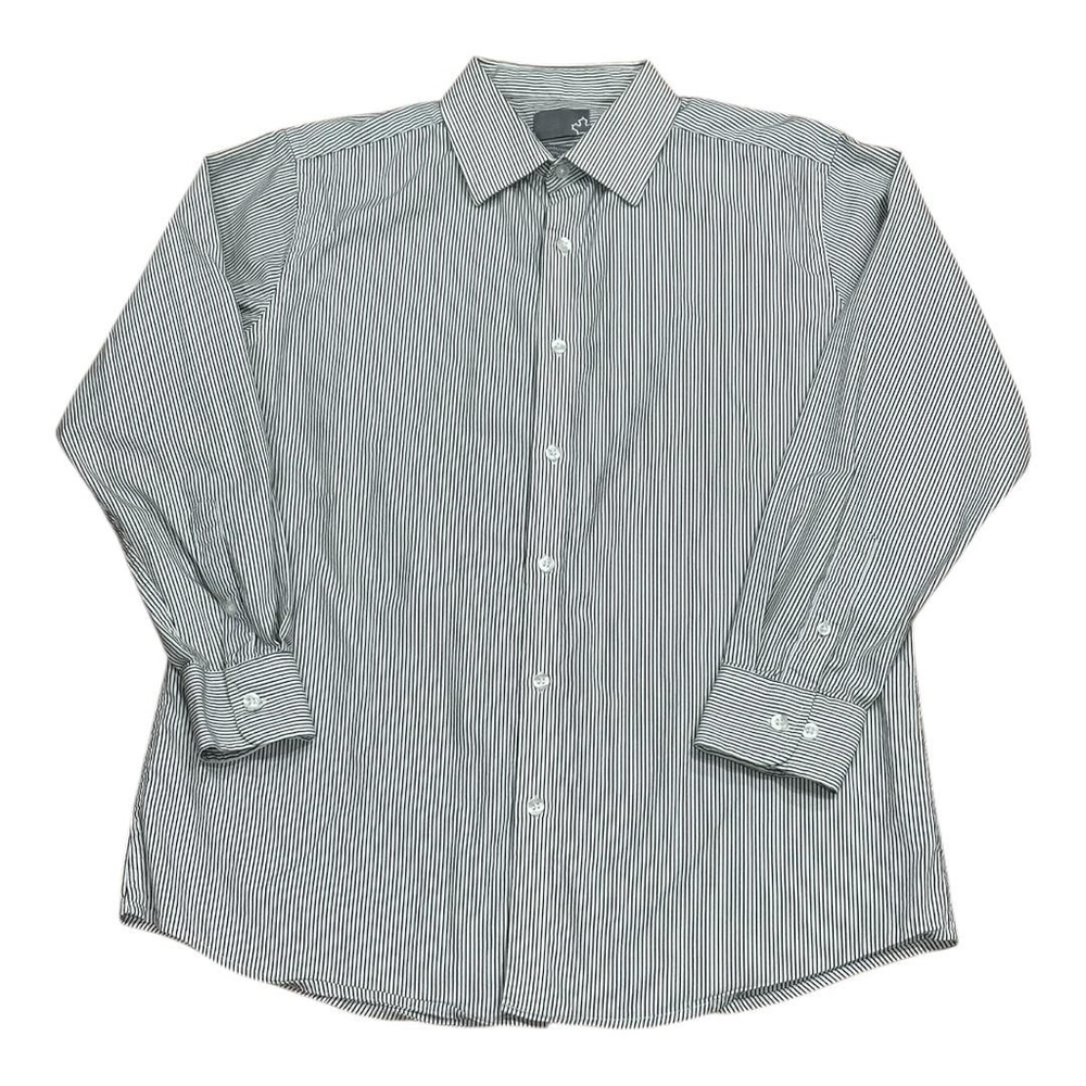 Sears Dress Shirt Mens 16.5 32-33 White Black Stripe Slim Fit Easy Care